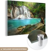 MuchoWow® Glasschilderij 180x120 cm - Schilderij acrylglas - Bos - Waterval - Natuur - Foto op glas - Schilderijen