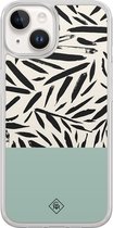 Casimoda® hoesje - Geschikt voor iPhone 14 - Abstract Mint Palms - 2-in-1 case - Schokbestendig - Geometrisch patroon - Verhoogde randen - Mint, Transparant