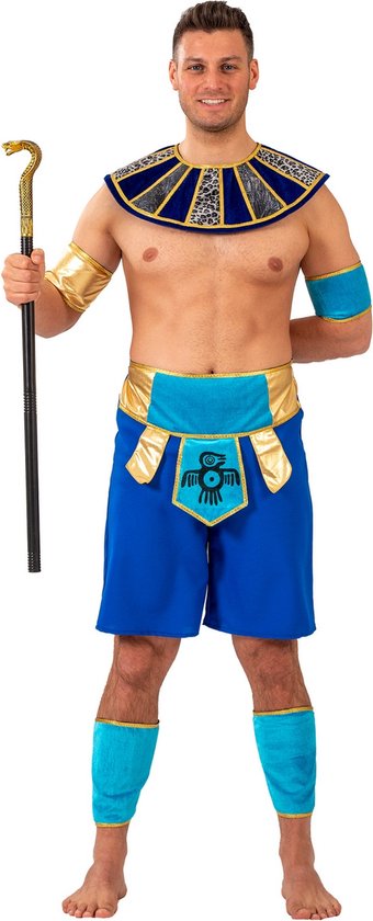 Funny Fashion - Egypte Kostuum - Egyptische Koning Maya - Man - Blauw, Goud - Maat 48-50 - Carnavalskleding - Verkleedkleding