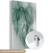 Glasschilderij natuur - Bladeren - Stilleven - Groen - Glazen plaat - Woondecoratie - Slaapkamer decoratie - Glasschilderijen - Foto op glas - 100x150 cm - Glasplaat - Wanddecoratie glas