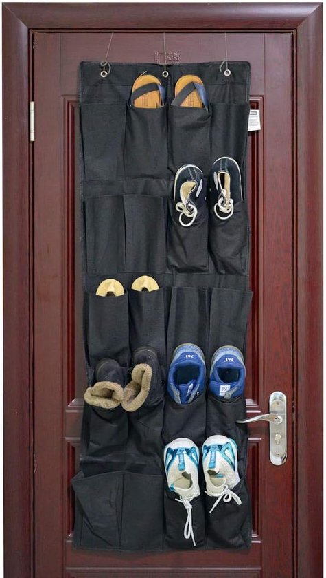 Schoenen opbergsysteem - Zwart - Inclusief ophanghaken - Schoenenzak voor aan de deur - Schoenenkast organizer - 20 vakken