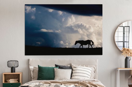 Cheval dans les montagnes toile 2cm 150x100 cm - Tirage photo sur toile (Décoration murale salon / chambre) / Animaux de la ferme Peintures sur toile