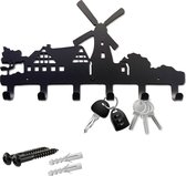 Sleutelrekje – Sleutelhouder – Sleutel Organizer – Key Organizer –Wandkapstok- Industrieel Design- Molen en huis – 1,5 mm Dik – Zwarte Poedercoating
