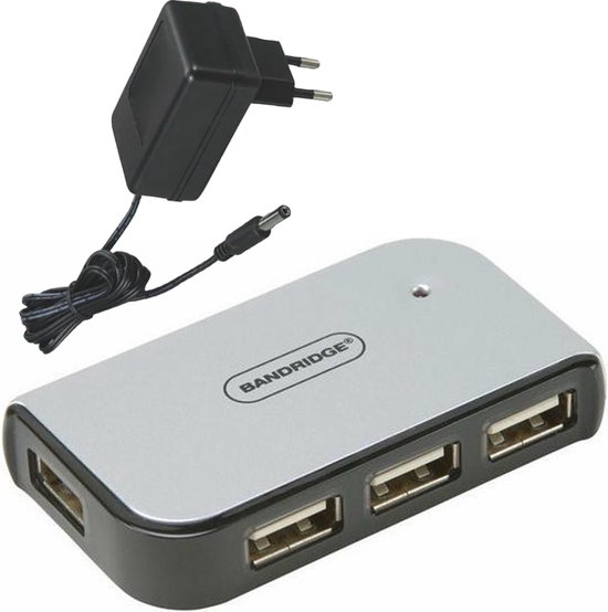 Bandridge 4-poorts USB2.0 hub met voedingadapter