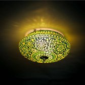 Oosterse mozaïek plafondlamp | Ø 25 cm | glas / metaal | groen | eettafel / woonkamer lamp | landelijk / traditioneel indian design