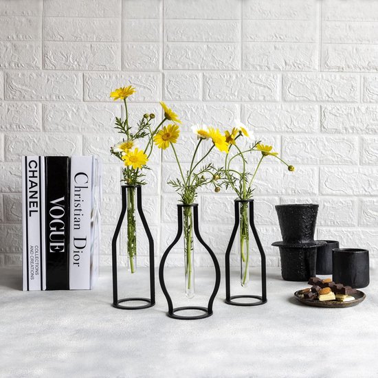 Glasseam Glazen Vaas Voor Woonkamer: 5 Duidelijke Knop Vazen Met Houten Dienblad Voor Home Office Bruiloft Tafel Centrepiece Elegante Kleine Bloemvaas Set Voor Verjaardagscadeau