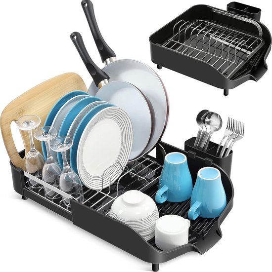 Foto: Expandable dish drainer adjustable dish drainer with cutlery holder drip rack sink scratch resistant swivel drain black