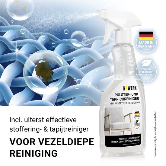 Aspirateur N8WERK Portable Clean - Nettoyant pour tissus d'ameublement et tapis, léger et compact - Détachant, moteur puissant de 400 watts, réservoir d'eau propre et sale - Incl. agent de nettoyage