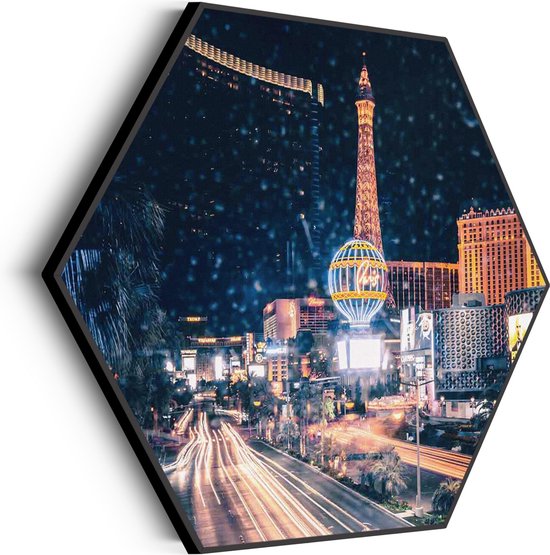 Akoestisch Schilderij Las Vegas at Night Hexagon Basic XL (140 X 121 CM) - Akoestisch paneel - Akoestische Panelen - Akoestische wanddecoratie - Akoestisch wandpaneel
