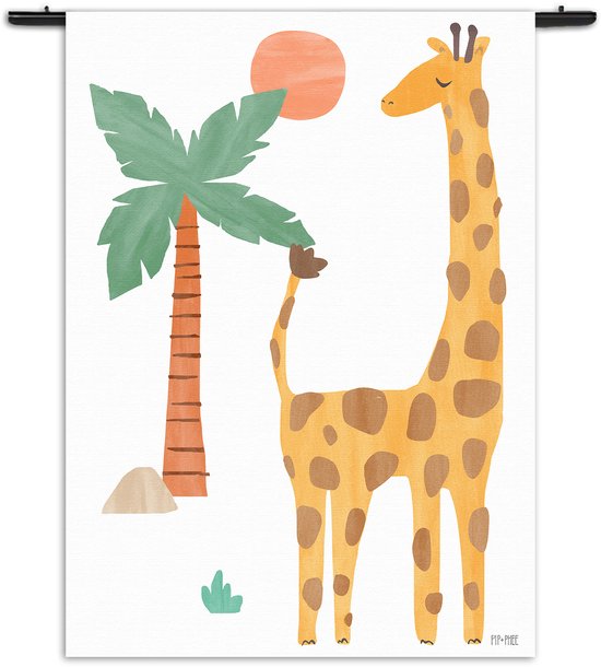 Velours Wandkleed Giraffe in het bos Rechthoek Verticaal - Kinderkamer - Baby cadeau - Babykamer XXXL (260 X 210 CM) - Wandkleden - Met roedes