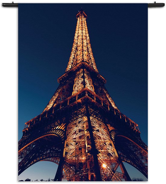 Mezo Wandkleed Eiffeltoren Parijs at Night Rechthoek Verticaal S (85 X 60 CM) - Wandkleden - Met roedes