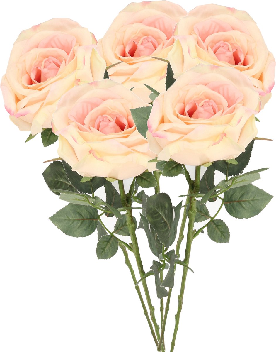 Top Art Kunstbloem roos Nova - 5x - lichtroze - 75 cm - kunststof steel - decoratie bloemen