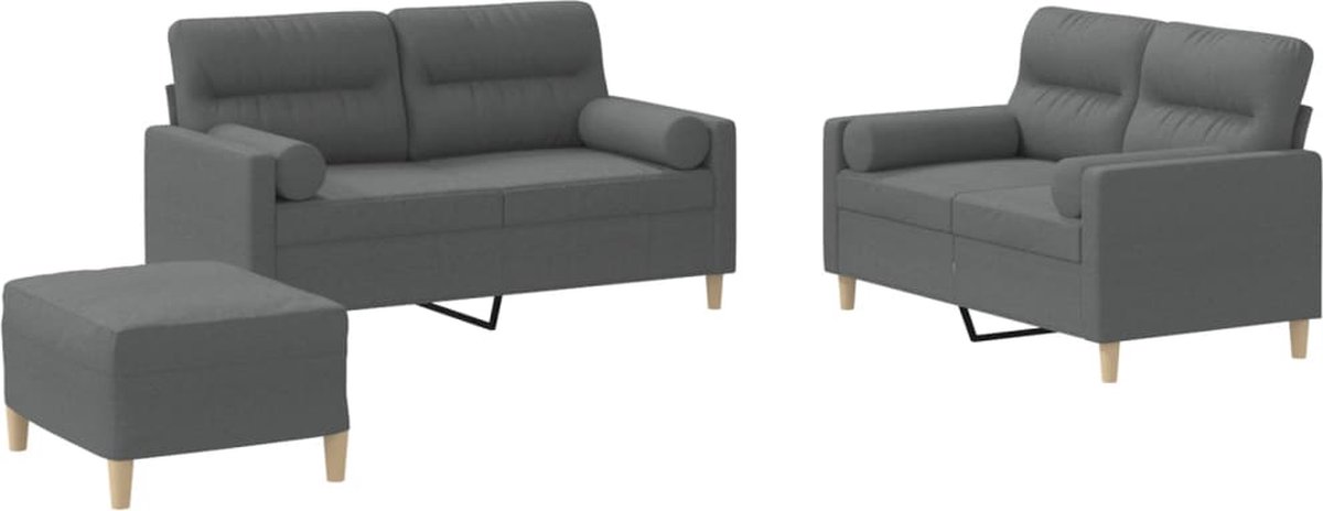 vidaXL - 3-delige - Loungeset - met - kussens - stof - donkergrijs