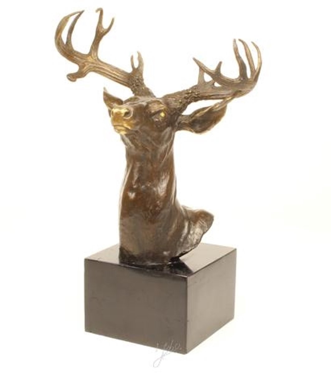 Bronzen beeld - Hertenkop - sculptuur - 51,5 cm hoog