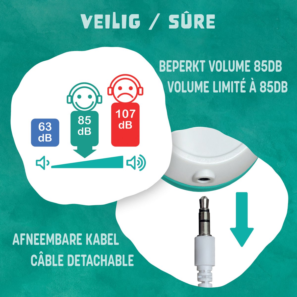 TIMIO Opvouwbare Kinderkoptelefoon Wit met Afneembare Kabel - afbeelding 2