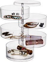 Sieradenkastje met 5 niveaus, 360 graden draaibaar, met deksel, voor ringen, oorbellen, halskettingen, verjaardagscadeau, meisjes, vrouwen, ronde vorm