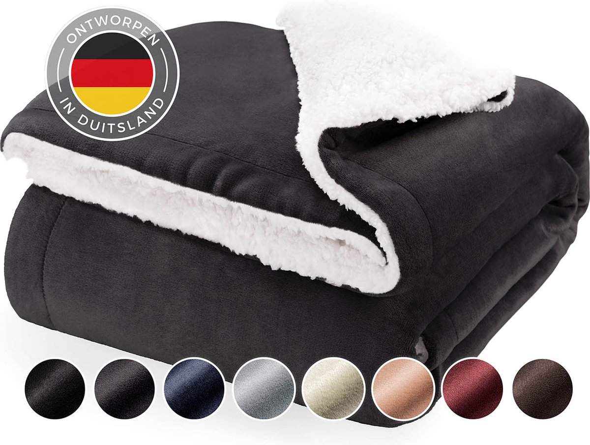 Blumtal Sherpa Fleece Deken - Sherpa Plaid - Plaid Bank - Fleece Deken 130 x 150 cm - Antraciet