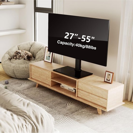 FITUEYES TV-standaard vloer voor 19-43 inch TV, Kantelbaar draaibaar hoogte verstelbaar Max VESA 200x200mm 35kg