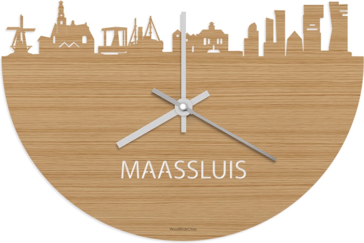 Skyline Klok Maassluis Bamboe hout - Ø 40 cm - Stil uurwerk - Wanddecoratie - Meer steden beschikbaar - Woonkamer idee - Woondecoratie - City Art - Steden kunst - Cadeau voor hem - Cadeau voor haar - Jubileum - Trouwerij - Housewarming -