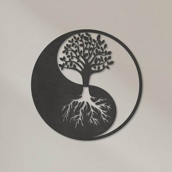 Déco murale arbre de vie cercle en métal noir 30x30 cm