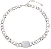 Behave Korte ketting metaal 45 cm lengte met in het midden een glassteen in verwerkt, glanzend zilverkleur + 4 cm verlengketting