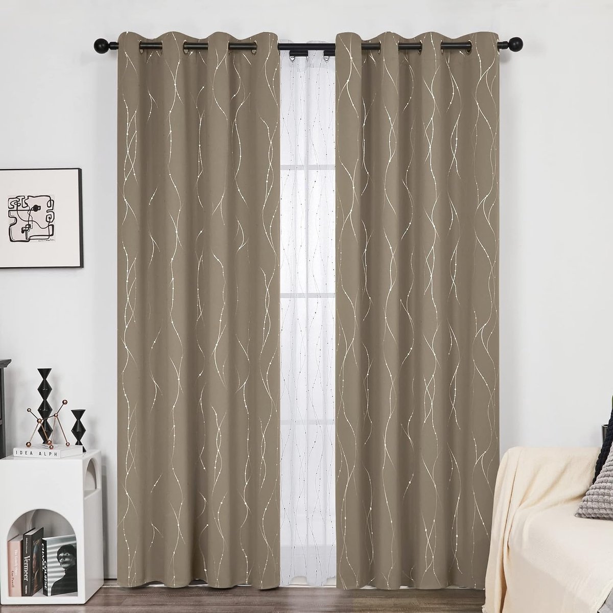 2-delige Set Verduisterende Gordijnen met Ringen Verduisteringsgordijn 140 x 175 cm(BxH) Taupe Gordijnen voor Woonkamer Slaapkamer