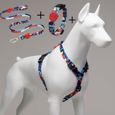 Lindo Dogs - Wandelset van 3 - Hondenriem - halsband hond - Hondenharnas / Hondentuigje - Set van 3 - Red Line - Rood - L