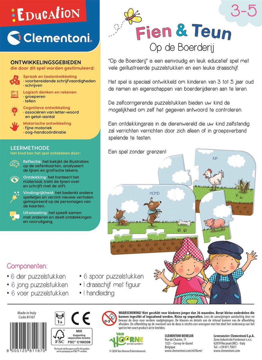 Clementoni Education - Fien en Teun Puzzelspel met Boerderijthema - Legpuzzel met Draaischijf - Het Leerzame Cadeautje - 3-5 jaar — afbeelding 9