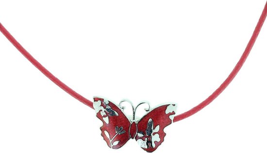 Behave Rode ketting emaille vlinder