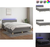 vidaXL Boxspring Bed - Donkergrijs - 203 x 144 x 78/88 cm - verstelbaar hoofdbord - met kleurrijke LED-verlichting - pocketvering matras - huidvriendelijk topmatras - inclusief montagehandleiding - USB-aansluiting - Bed