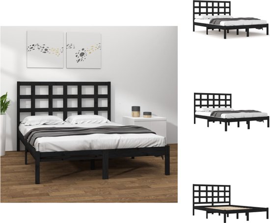 vidaXL Cadre de lit Wood de pin noir - 205,5 x 205,5 x 31 cm - Cadre Solid - Expérience Comfortable - Lit