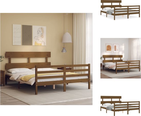 vidaXL Houten Bedframe - Massief Grenenhout - 205.5 x 155.5 x 81 cm - Honingbruin - 150 x 200 cm - Montage vereist - Bed