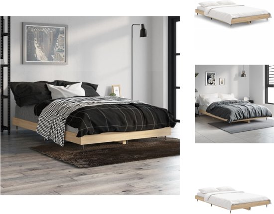 vidaXL Bedframe - Sonoma Eiken - 193 x 123 x 20 cm - Multiplex lattenbodem - Bed