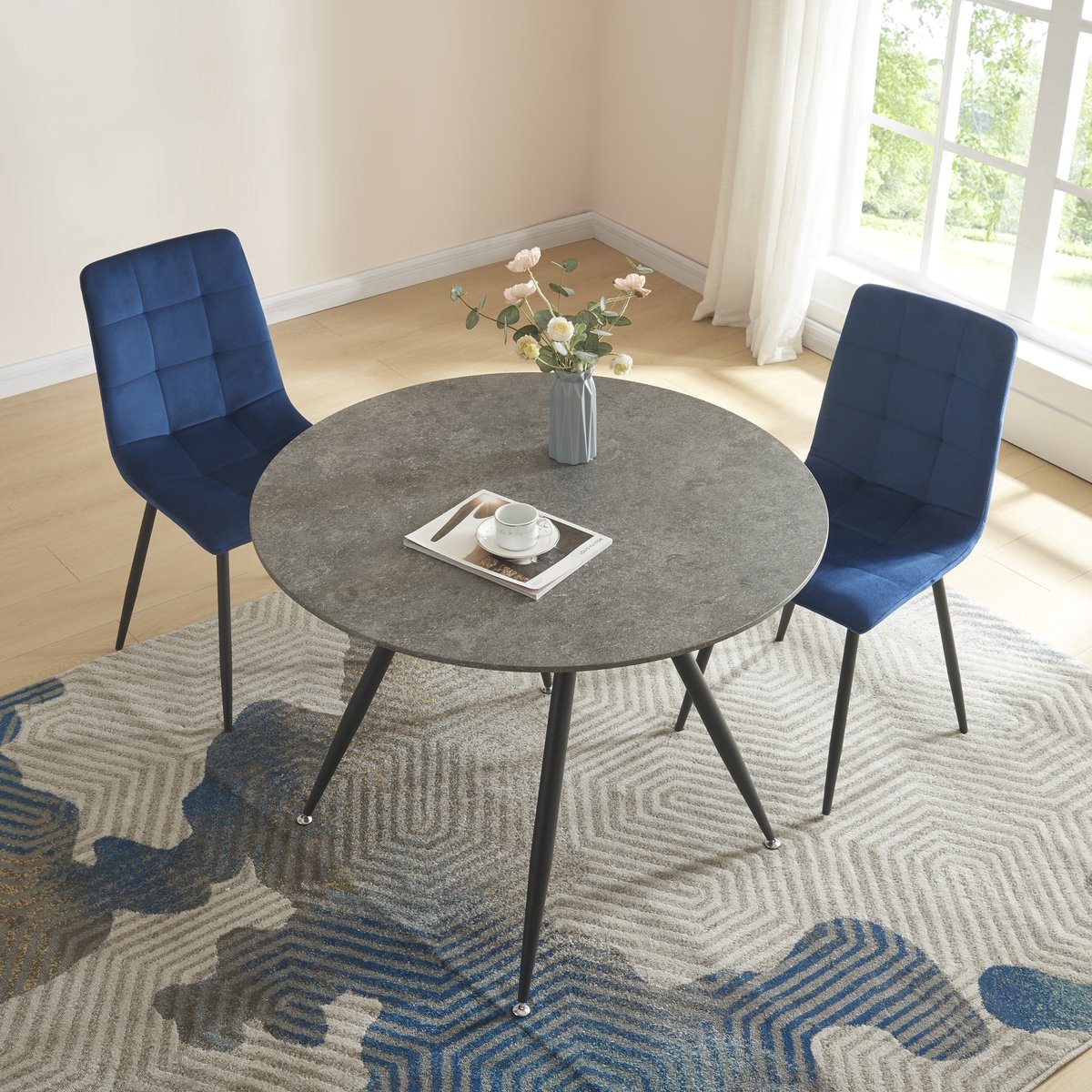 en.casa Eettafel Fitjar rond Ø100x75 cm betonkleurig en zwart