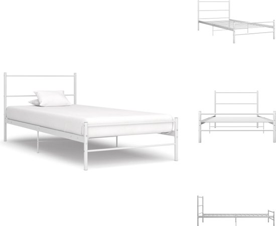 vidaXL Metalen Bedframe - Wit - Eenpersoons - 209 x 97 x 84 cm - Inclusief lattenbodem - Bed