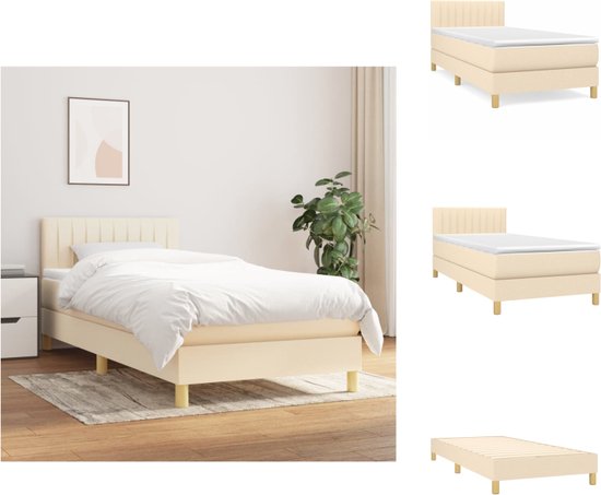 vidaXL Boxspringbed - Comfort - Bed - 203 x 100 x 78/88 cm - Crème - Stof - Pocketvering - Bed