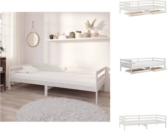 vidaXL Slaapbank Multifunctioneel - Massief grenenhout - Wit - 204 x 98 x 57 cm - Inclusief 2 bedlades - Bed