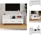 vidaXL TV-meubel Basic - Wit - 102 x 36 x 50 cm - Bewerkt hout en massief eucalyptushout - Kast