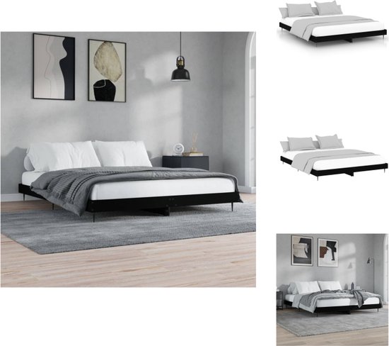 vidaXL Bedframe - Zwarte bewerkte houten en metalen constructie - Multiplex lattenbodem - Afmetingen- 203x163x20 cm - Geschikt voor matras 160x200 cm - Montage vereist - Bed