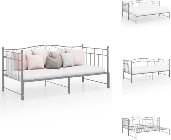 vidaXL Bedbank - Grijs - 206.5 x 185 x 89.5 cm - Geschikt voor matras 90 x 200 cm - Met zijplank - Stevige metalen constructie - Bed