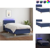 vidaXL Boxspring Bed - Blauw - 203 x 100 x 78/88 cm - Verstelbaar hoofdbord - Kleurrijke LED-verlichting - Pocketvering matras - Huidvriendelijk topmatras - Inclusief montagehandleiding - Bed