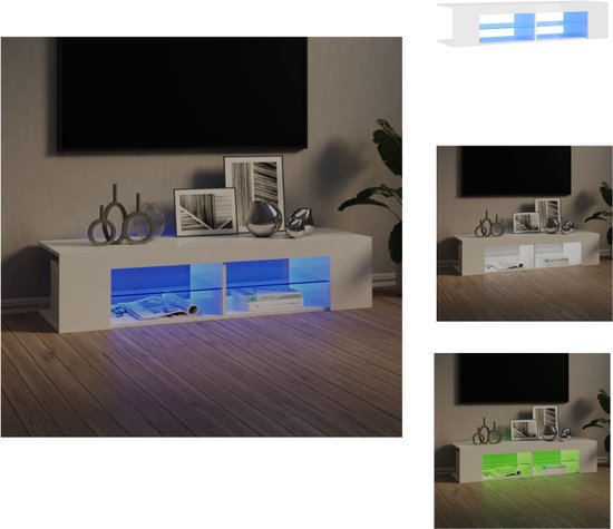 vidaXL TV-meubel Hifi - 135 x 39 x 30 cm - Hoogglans wit - RGB LED-verlichting - Montage vereist - Kast
