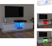 vidaXL TV-meubel - LED-verlichting - hoogglans wit - bewerkt hout - gehard glas - 120 x 30 x 35.5 cm - RGB LED-verlichting - montage vereist - Kast