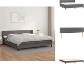 vidaXL Boxspringbed - Comfort Sleep - Bed - 203x203x78/88 cm - Grijs - Kunstleer - Hoofdbord - Pocketvering Matras - Middelharde Ondersteuning - Huidvriendelijk Topmatras - Bed