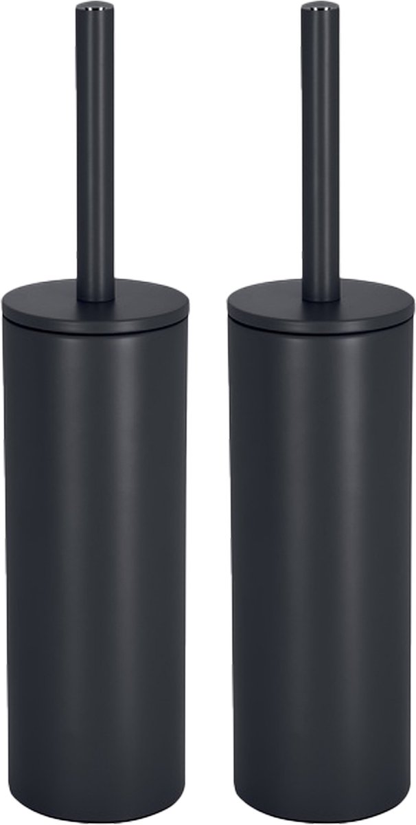 Spirella Luxe Toiletborstel in houder Cannes - 2x - zwart - metaal - 40 x 9 cm - met binnenbak