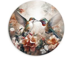 WallCircle® Wandcirkel 90x90 cm - Muurcirkel Kolibrie - Vogels - Bloemen - Natuur - Muurdecoratie woonkamer - Wanddecoratie slaapkamer - Kamer decoratie accessoires - Ronde schilderijen - Woonaccessoires cirkel binnen