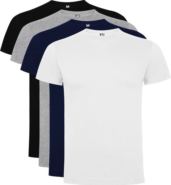 Pack de 4 T-Shirt unisexe Dogo Premium marque Roly 100% coton Col rond Zwart, Wit, Gris clair mélangé, Blauw foncé Taille 3XL