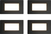 HOFTRONIC - Set van 4 Dillon Wand Inbouwspots Zwart - Trapverlichting - 3 Watt 340 Lumen - 3000K Warm wit licht - IP54 waterdicht - 107x66x25mm