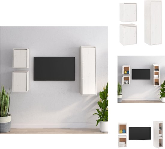 vidaXL Meuble TV - Classique - Bois de pin Massief - 30 x 30 x 40 cm et 30 x 30 x 100 cm - Wit - Meuble