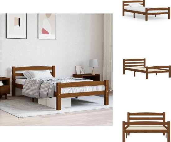 vidaXL Houten Bedframe - Massief Grenenhout - Honingbruin - 206 x 106 x 66 cm - Geschikte matras 100 x 200 cm - Montage vereist - Bed